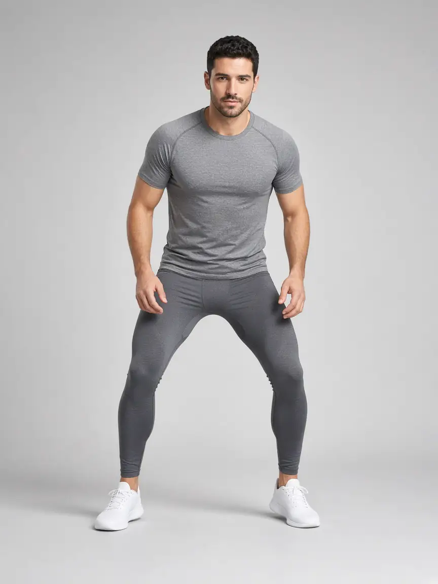 Grey training tights and athletic t-shirt